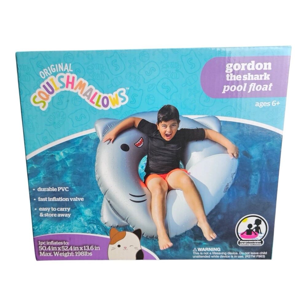 Squishmallows River Float Gordon the Shark Pool by Big mouth, 4 ft NIB original